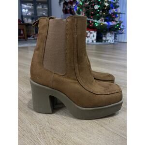 Lane Bryant Boots Womens Sz 7W Brown Faux-Suede Platform Bootie Goring Side Zip